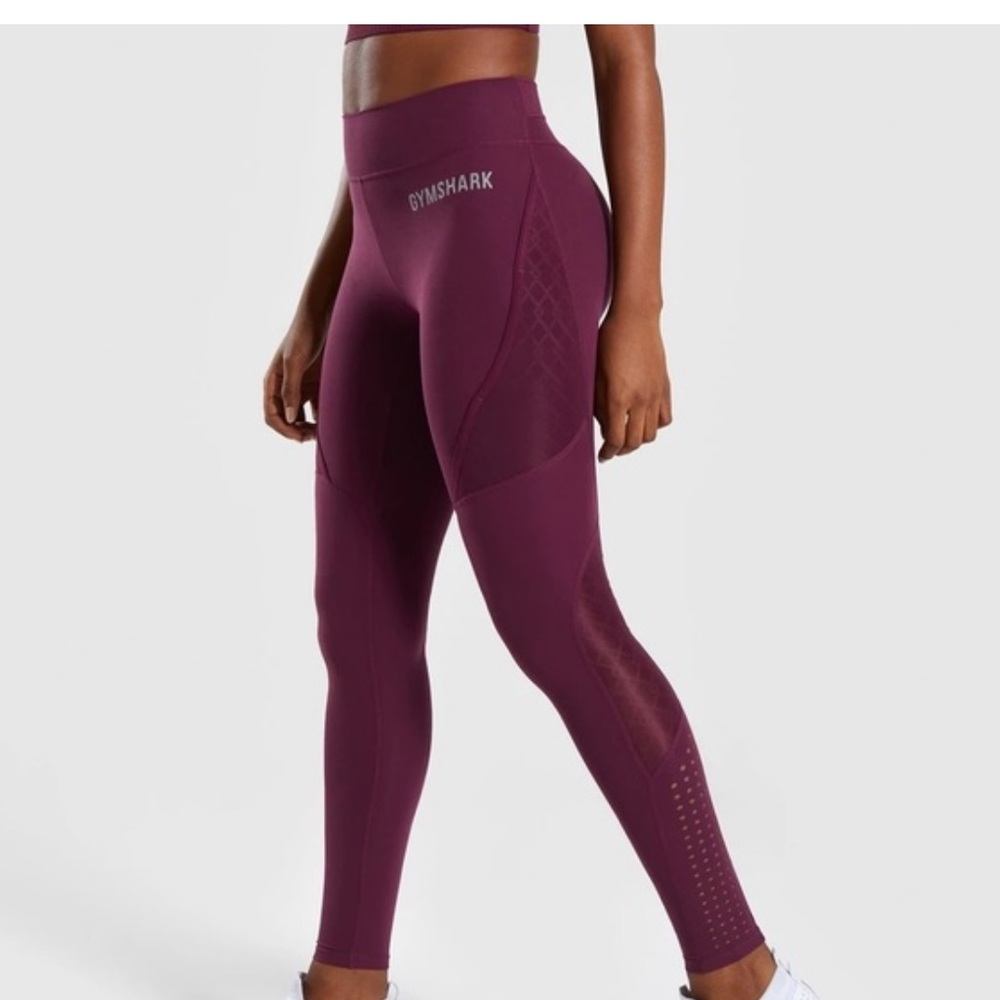 Gymshark Geo Mesh Leggings Burgundy - Picture 2 of 8